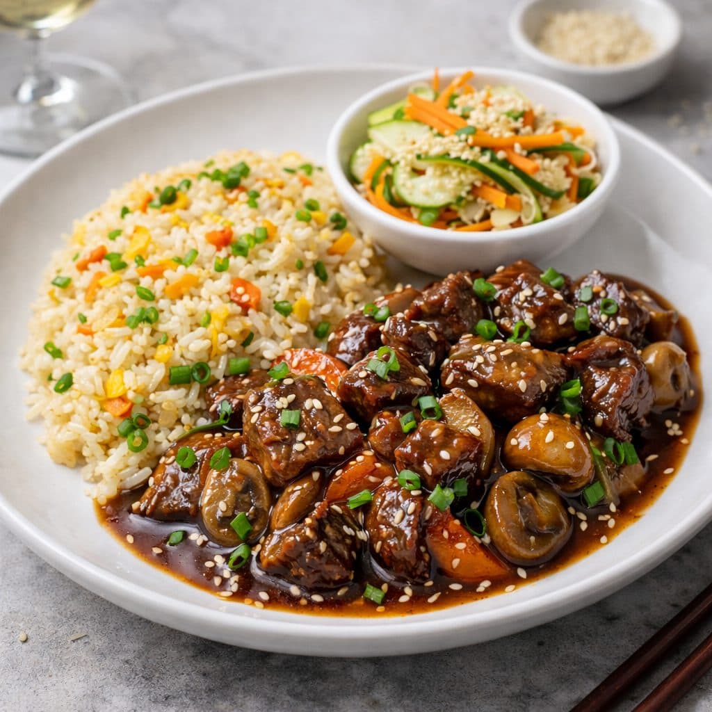 Teriyaki Stoof met Japanse Fried Rice & Frisse Salade