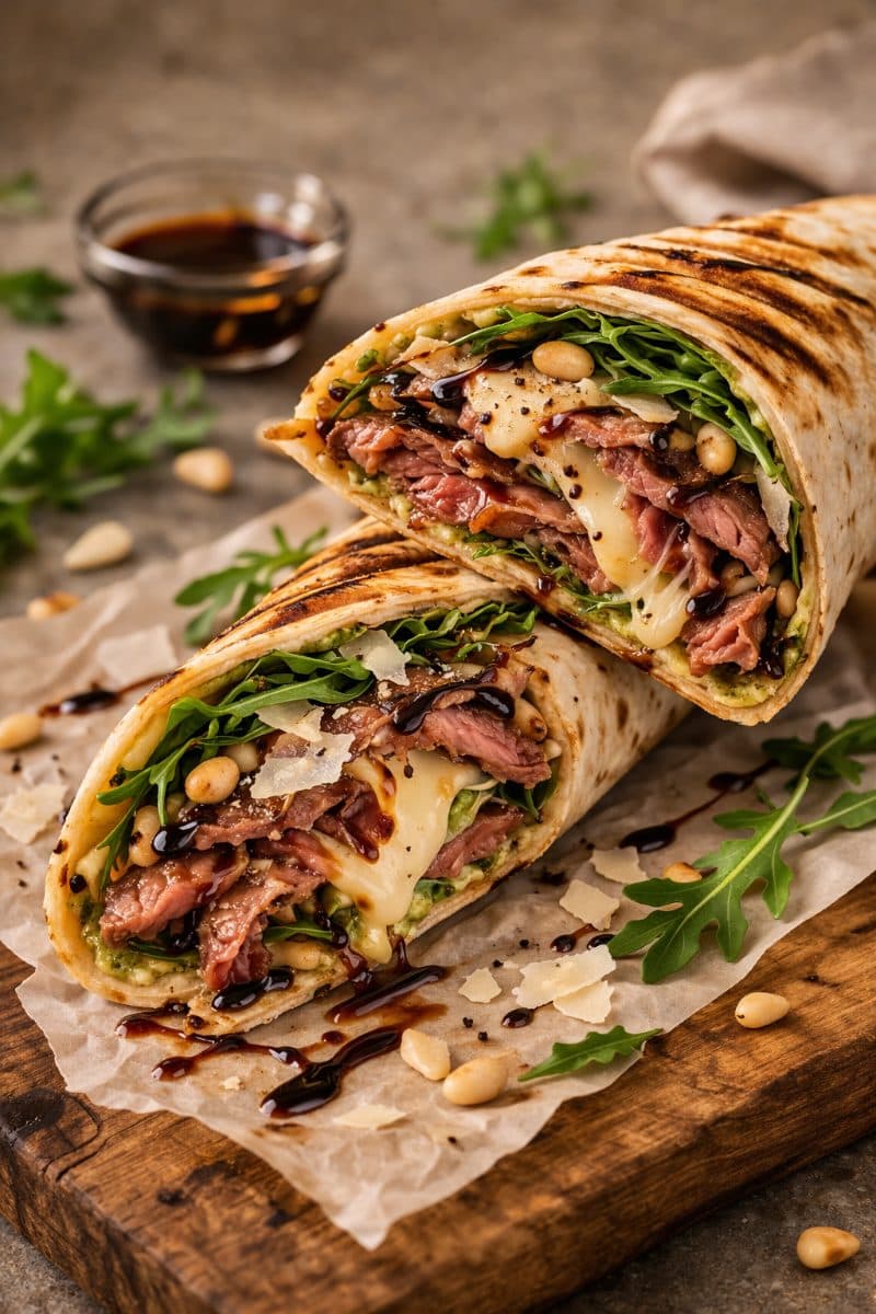 Warme Gegrilde Ribeye Wrap met Pesto-Mayonaise & Gesmolten Kaas