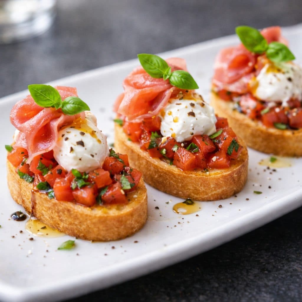 Bruschetta Deluxe met Burrata, Parmaham & Truffel