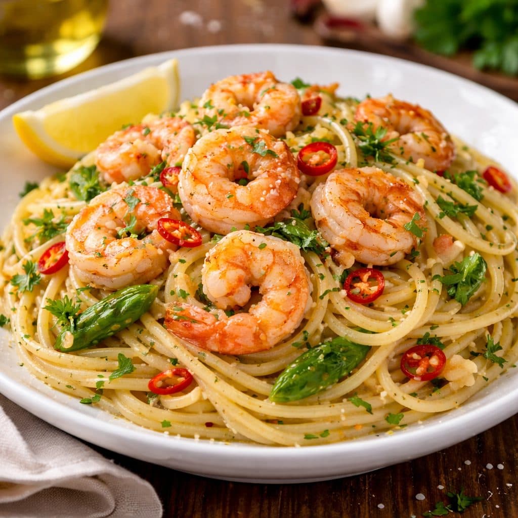 Luxe Pasta Aglio e Olio met Garnalen (Gambas)