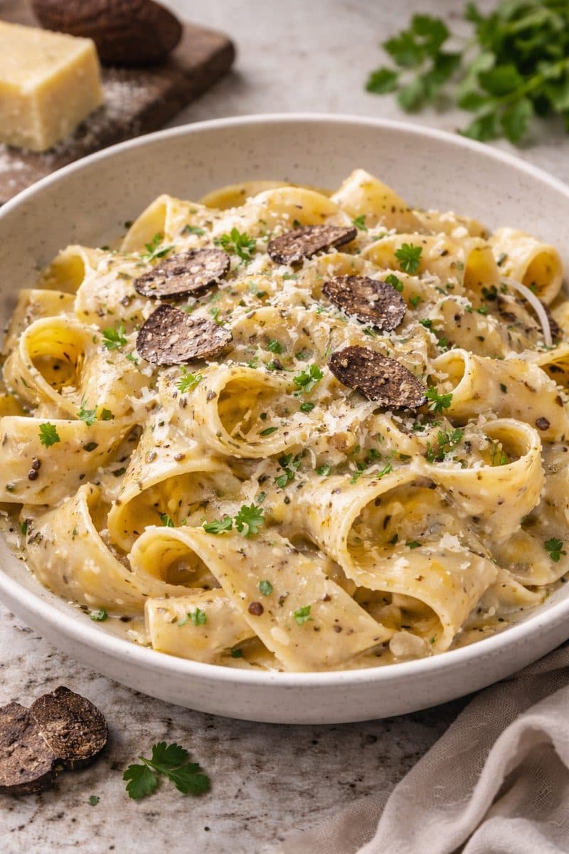 Pappardelle met truffelroomsaus en Parmezaanse kaas