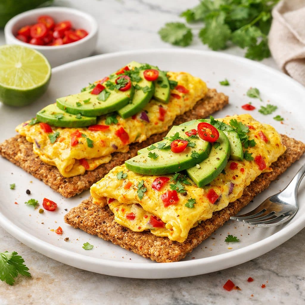 Volkoren crackers met spicy omelet