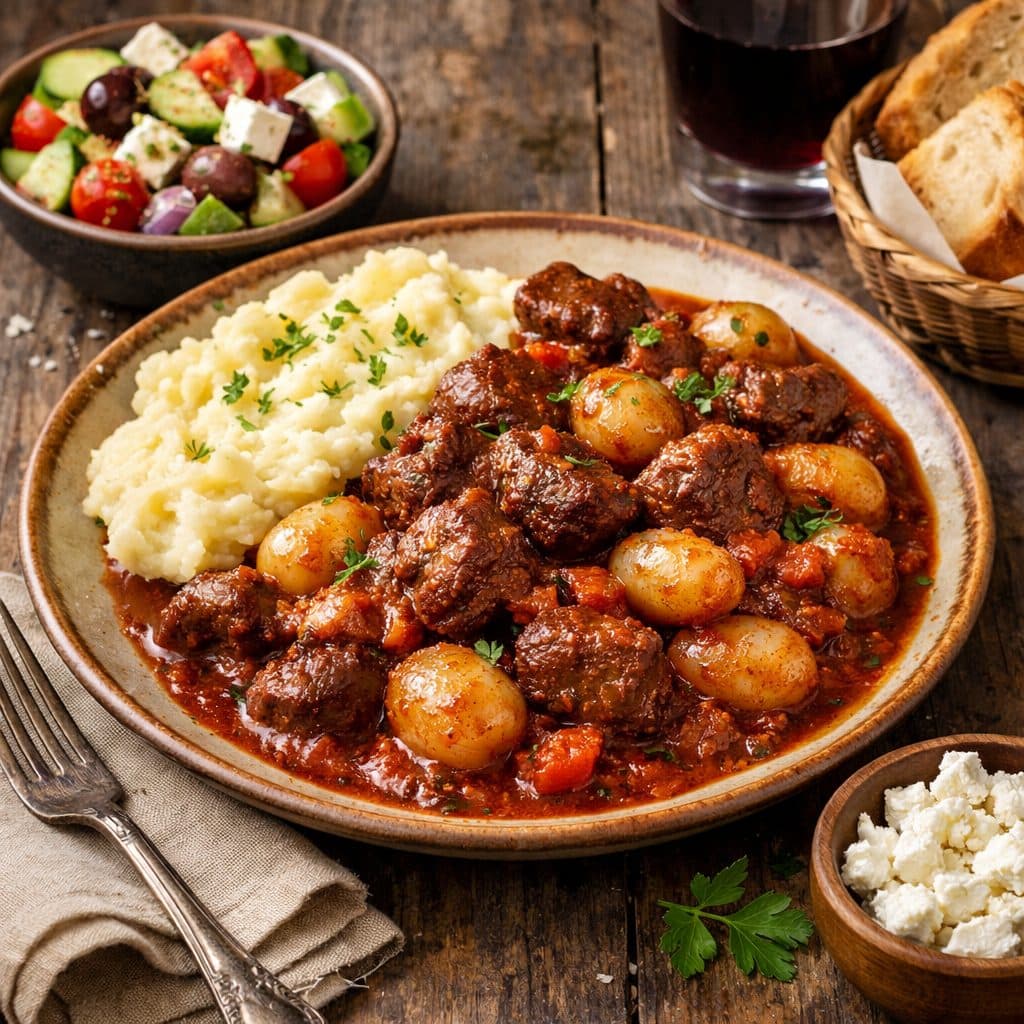 Stifado (Griekse stoofpot met rundvlees en sjalotten)
