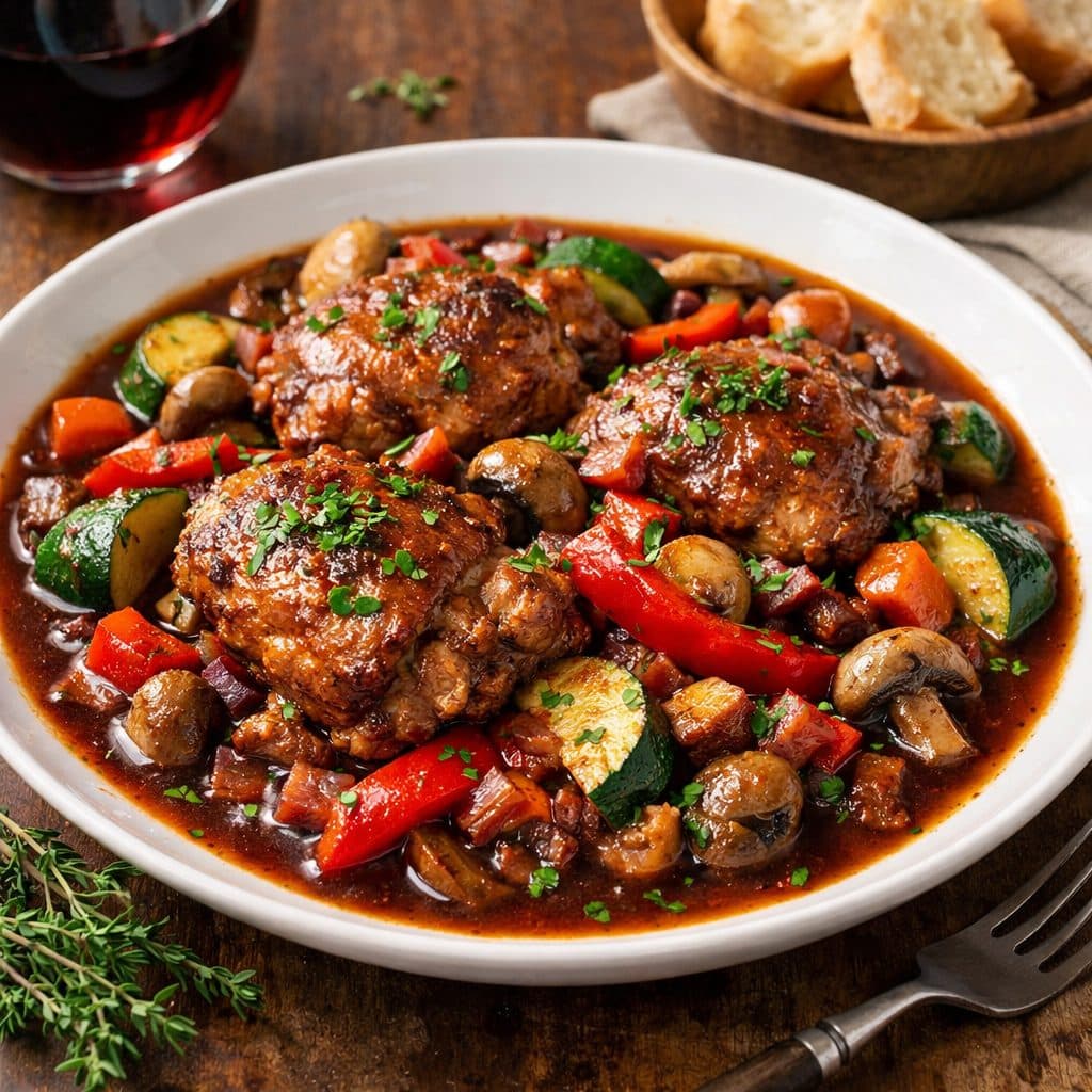 Coq au Vin met Kipdijen & Italiaanse Groenten