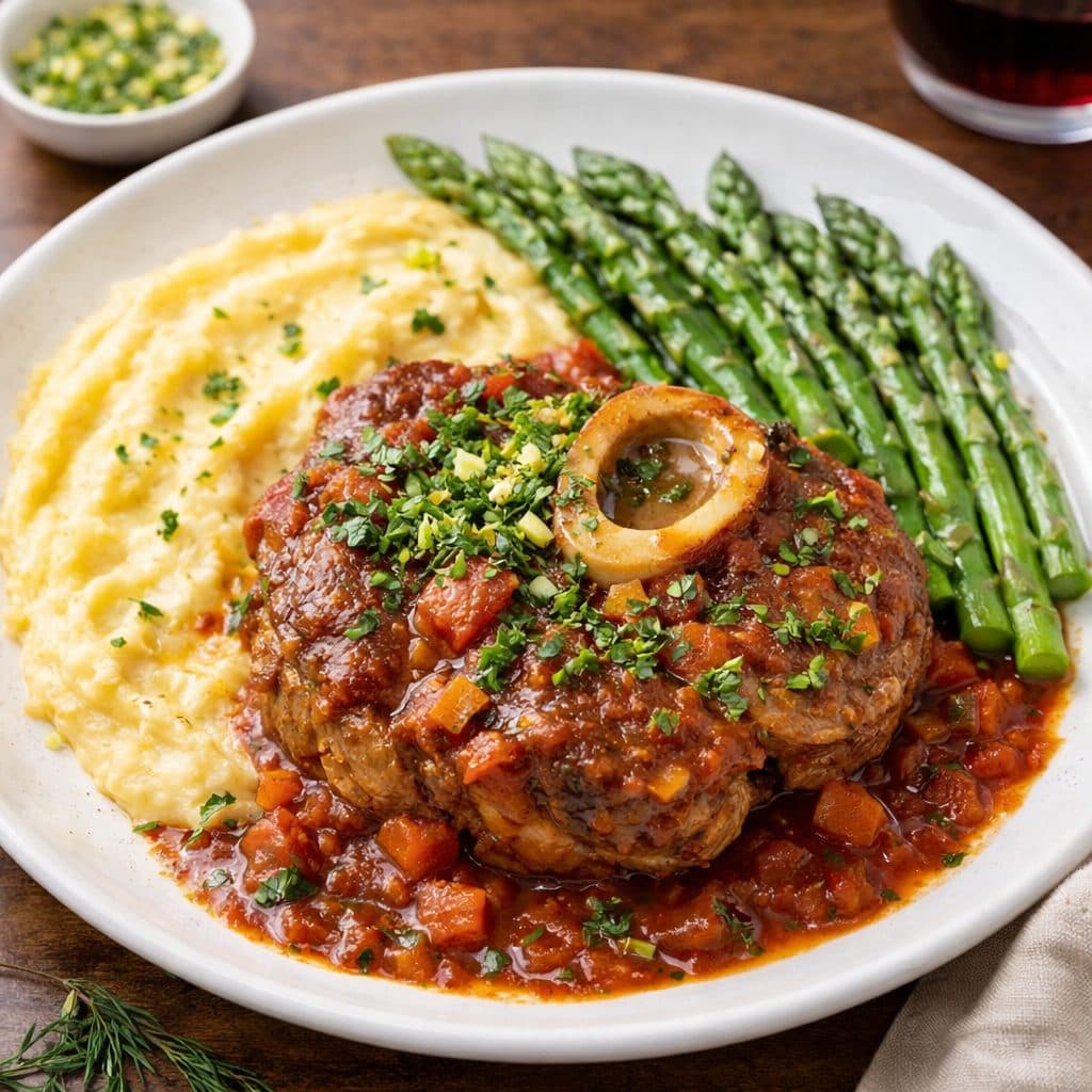 Ossobuco met polenta en groene asperges