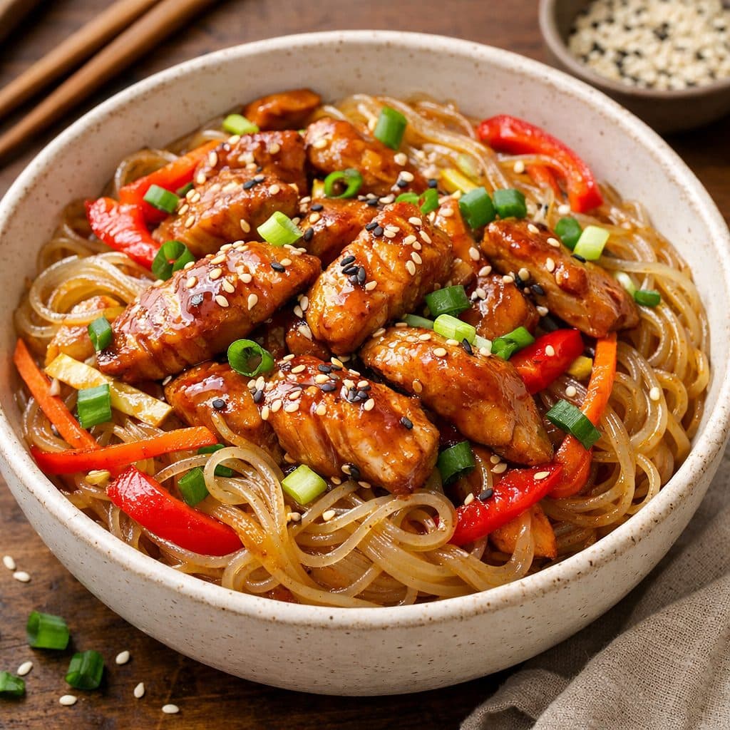 Kip teriyaki met glasnoedels