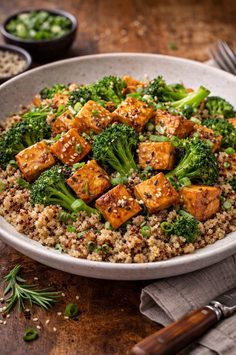 Quinoa met tofu en broccoli