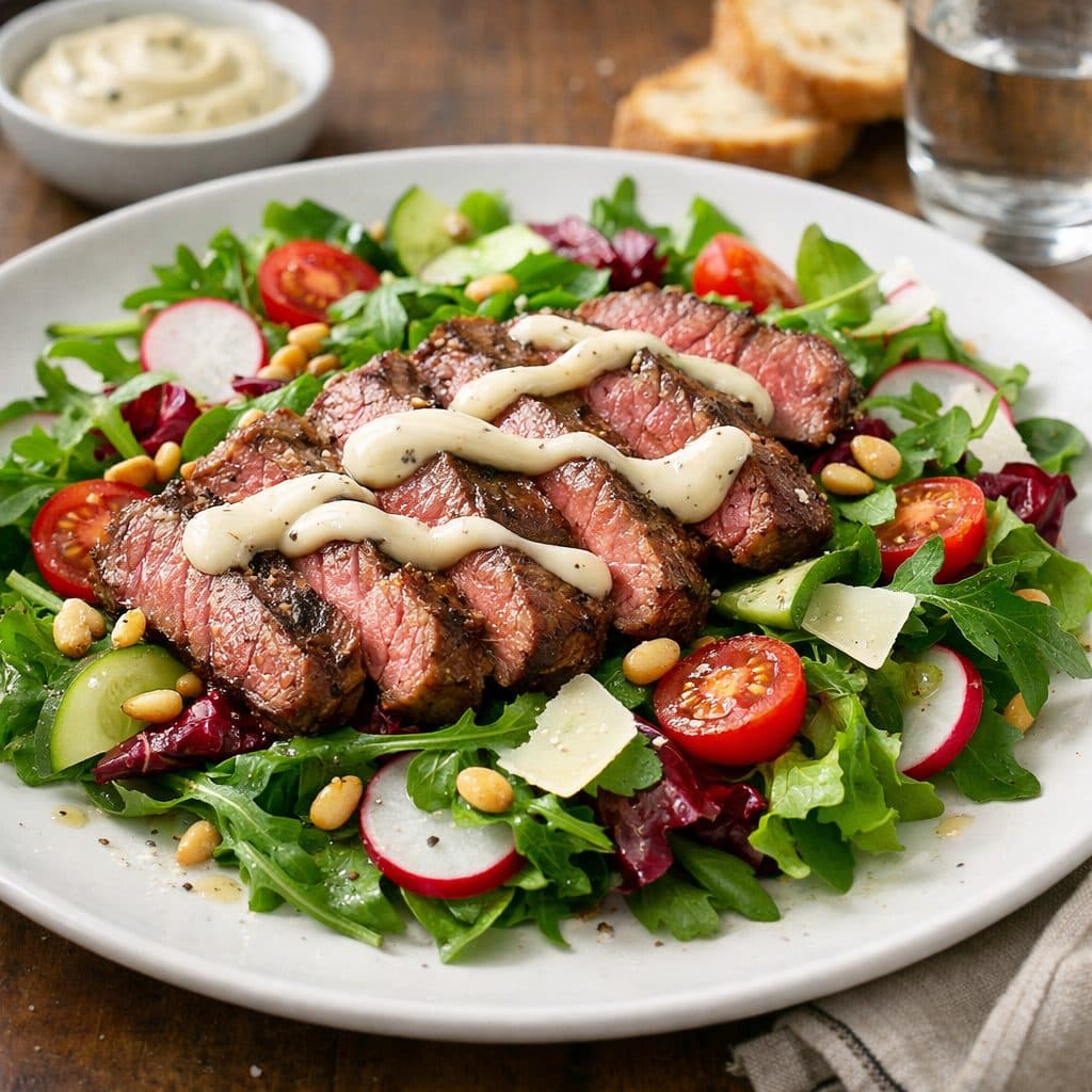 Runder ribeye salade met truffelmayonaise