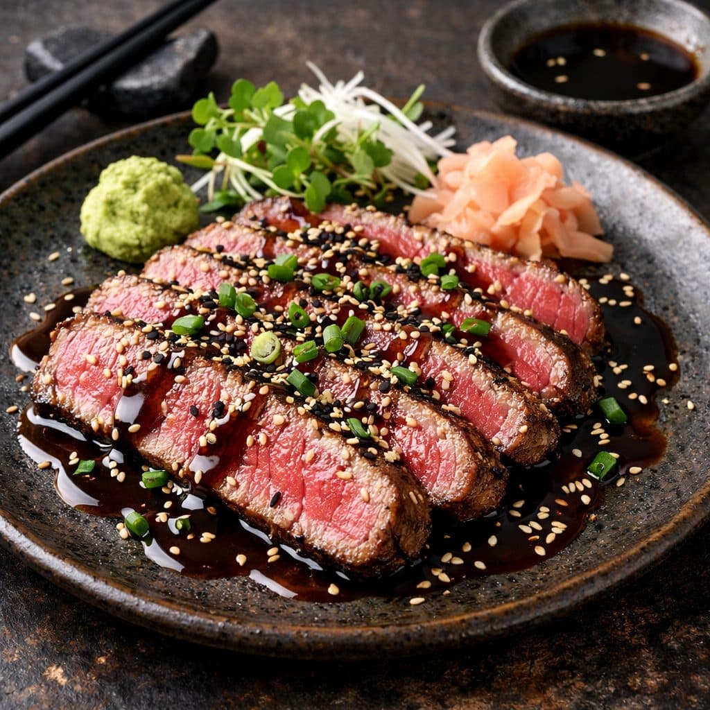 Tataki van rund met sesam en Teriyakisaus
