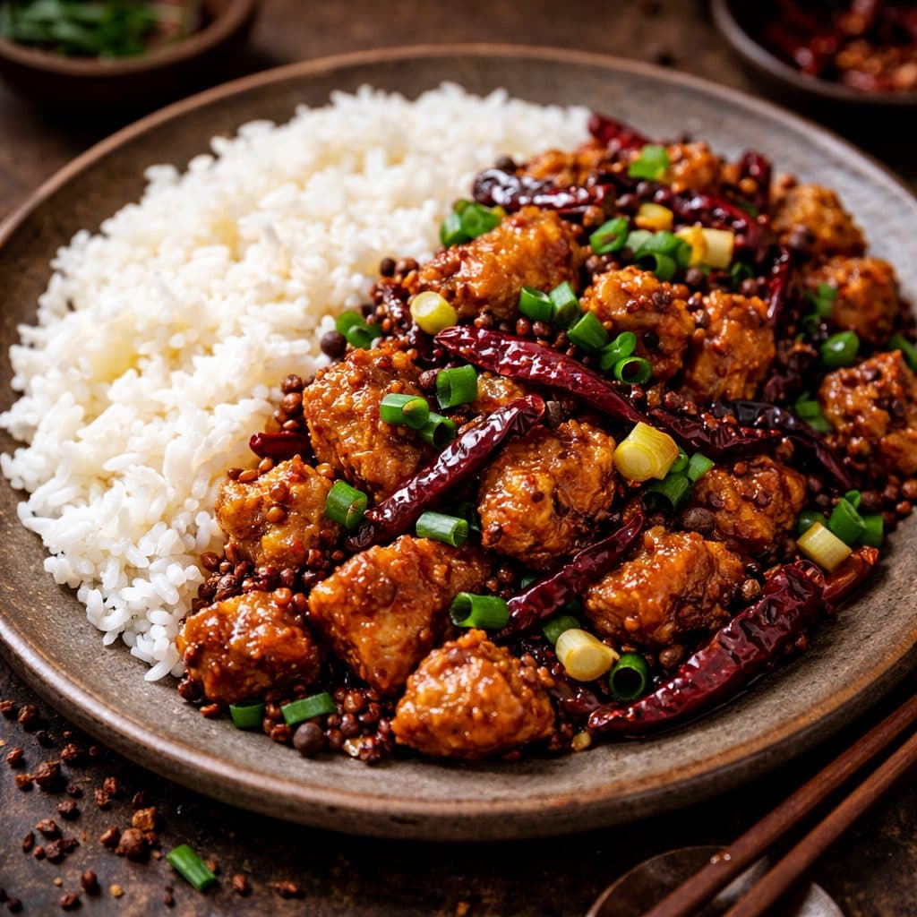 Szechuankip met rijst