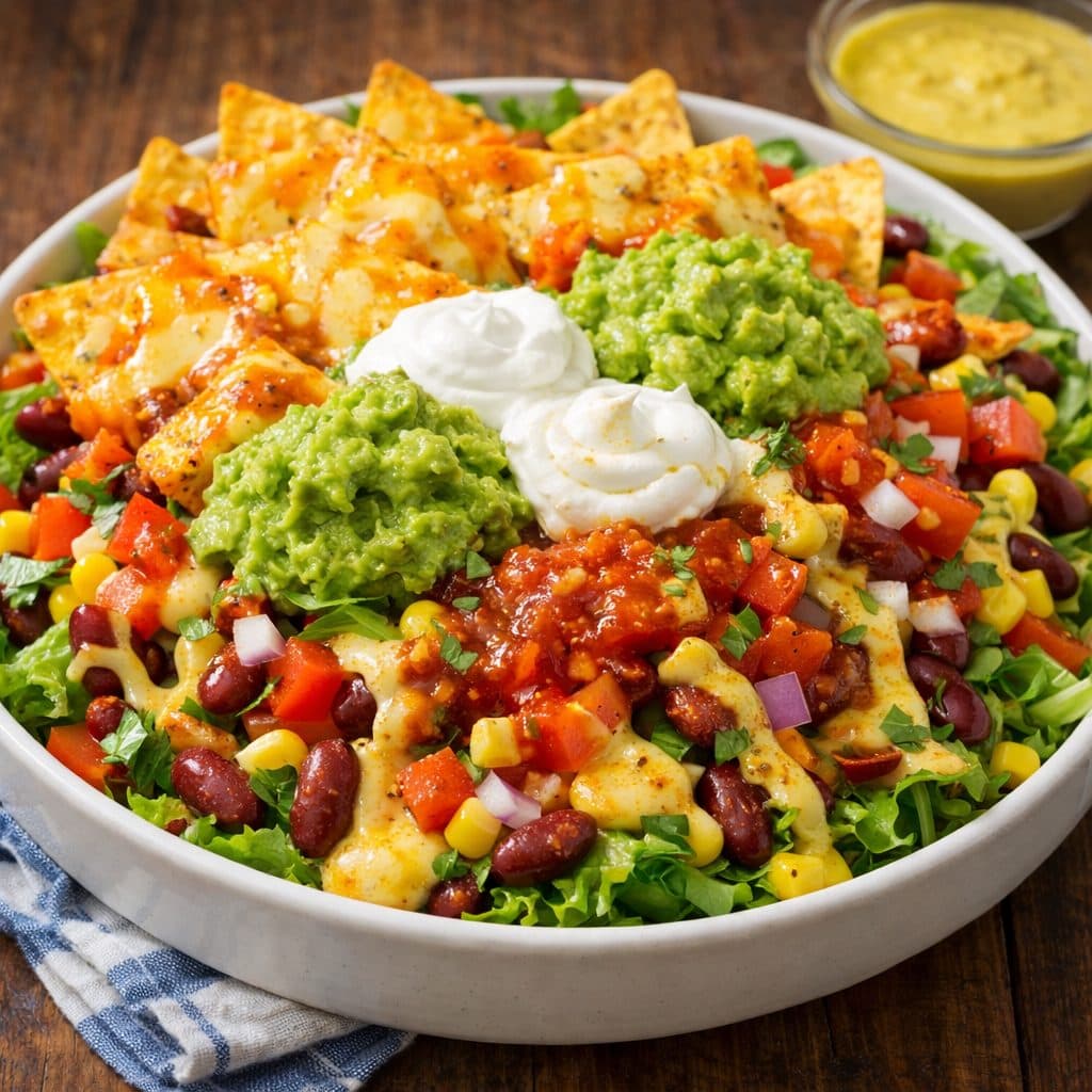 Mexicaanse salade met warme nachos & cheddar
