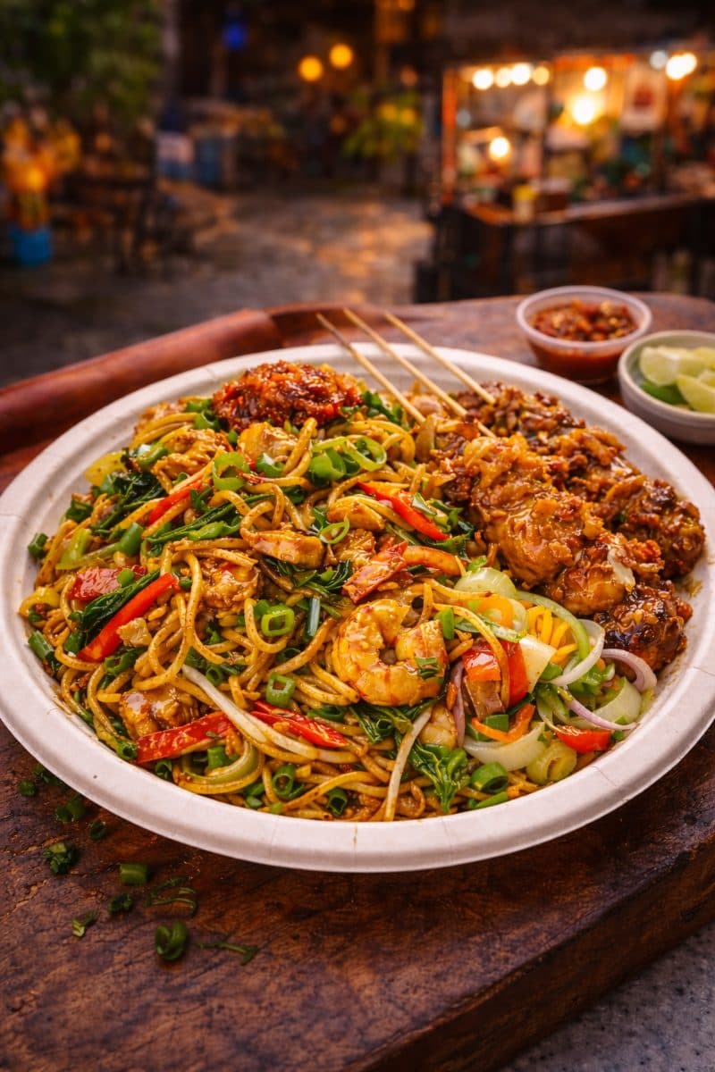 Surinaamse Bami Kip – Streetfood Style met Saté & Zuurgoed