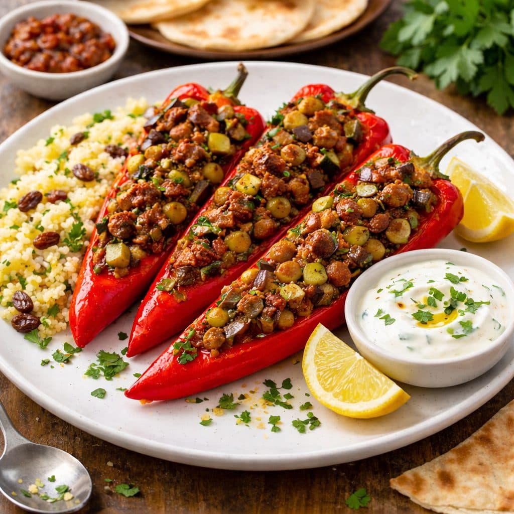 Gevulde puntpaprika met gehakt & harissa