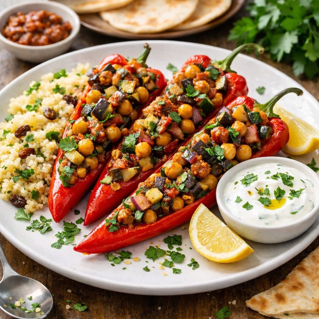 Gevulde puntpaprika met groenten & harissa