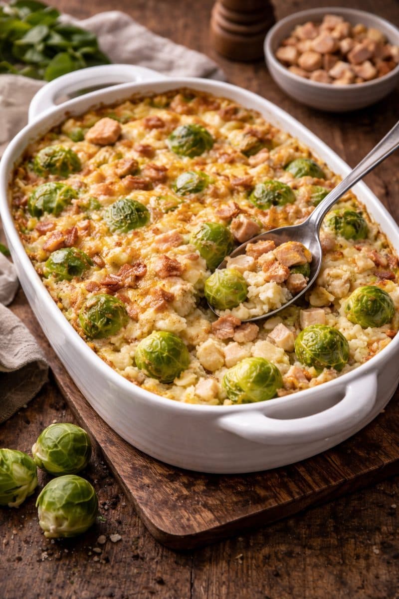 Spruitjes ovenschotel met gerookte kipfilet