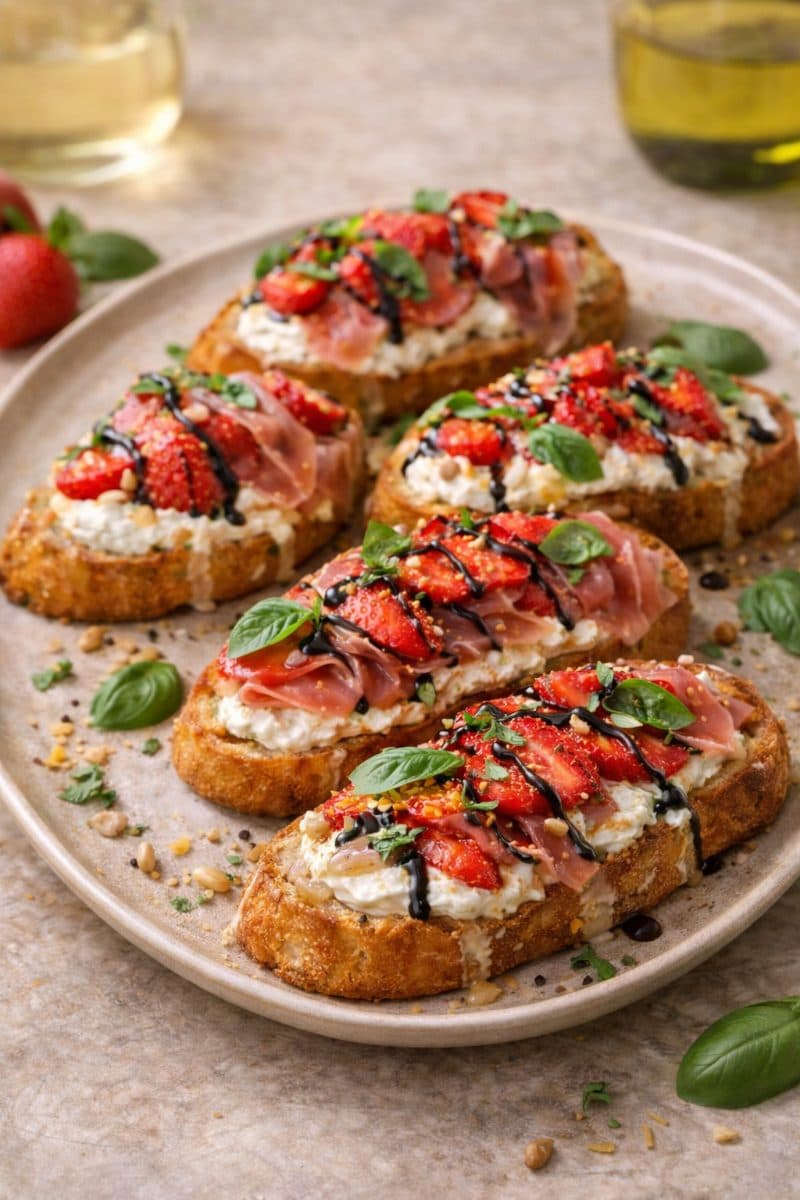 Burrata Aardbei Prosciutto Crostini