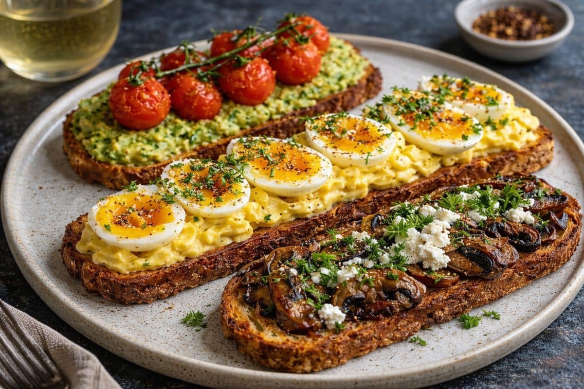 Trio Luxe Toasts met Avocado, Eiersalade en Champignons