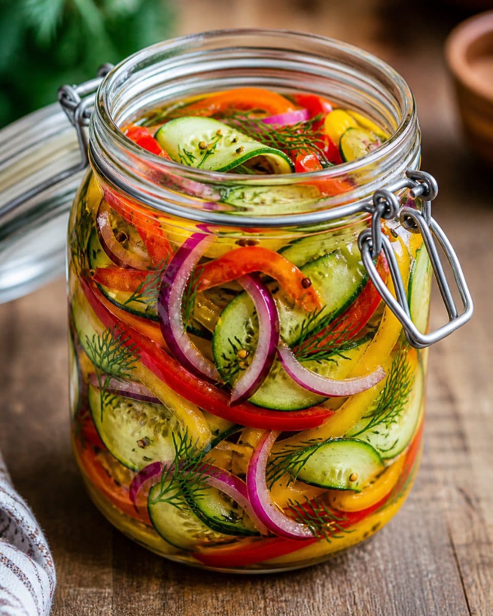 Ontstekingsremmende salade van ingemaakte komkommer, ui en paprika