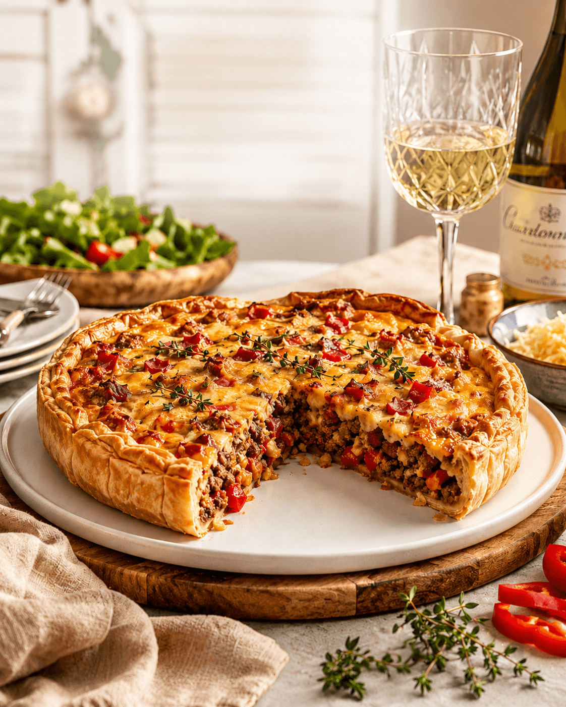Paprika Gehakt Quiche met Spekjes en Kaas: