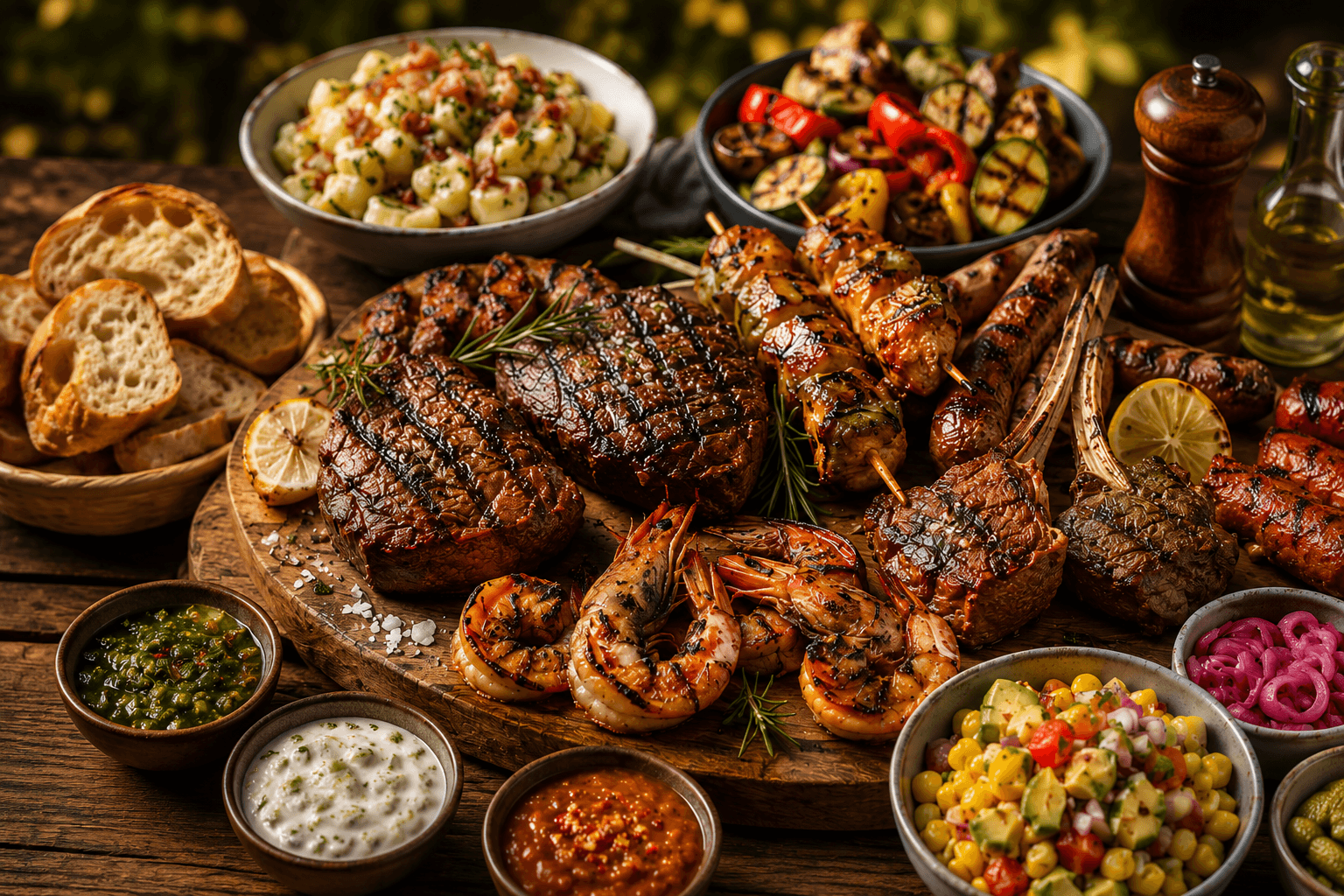 Luxe BBQ Mixed Grill met Loaded Bijgerechten en Huisgemaakte Sausjes.