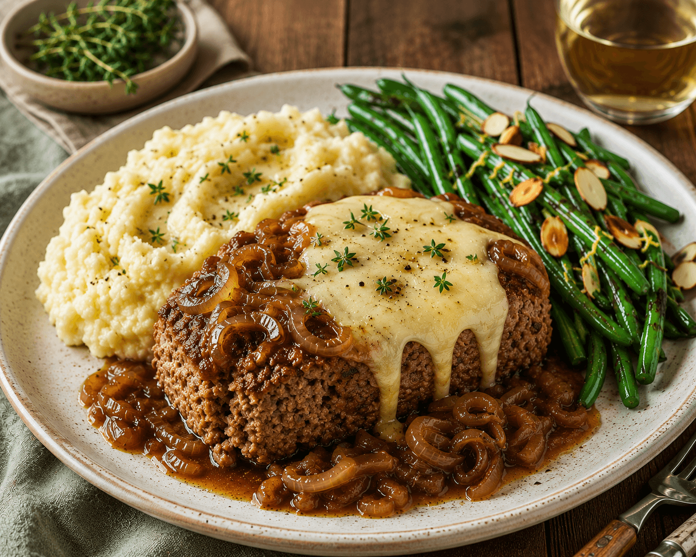 Crockpot Franse Ui-Gehaktbrood met Gesmolten Zwitserse Kaas.