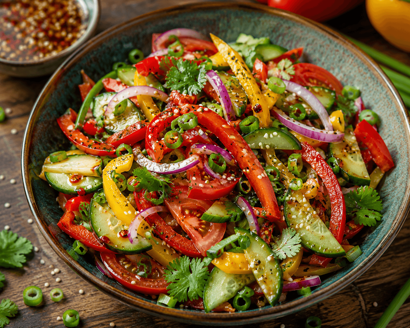 Oosterse Knapperige Salade met Romige Sesam-Soja Dressing.