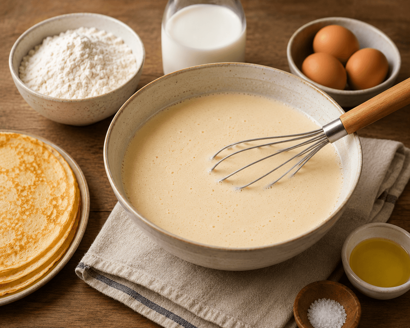 Klassiek pannenkoekenbeslag met tarwebloem.