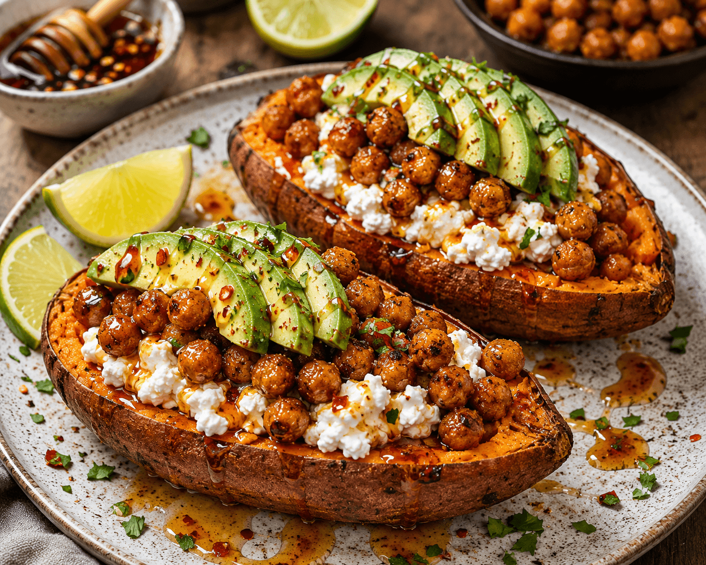 Hot Honey Zoete Aardappelbootjes.