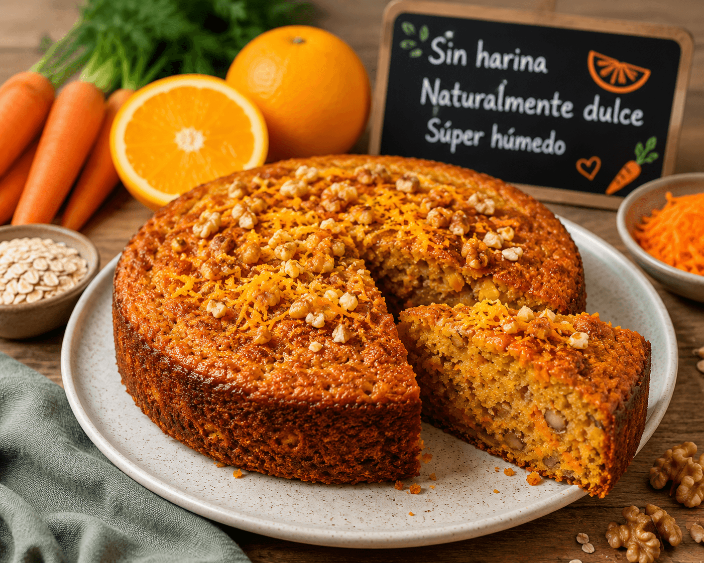 Pastel de zanahoria y naranja sin harina.