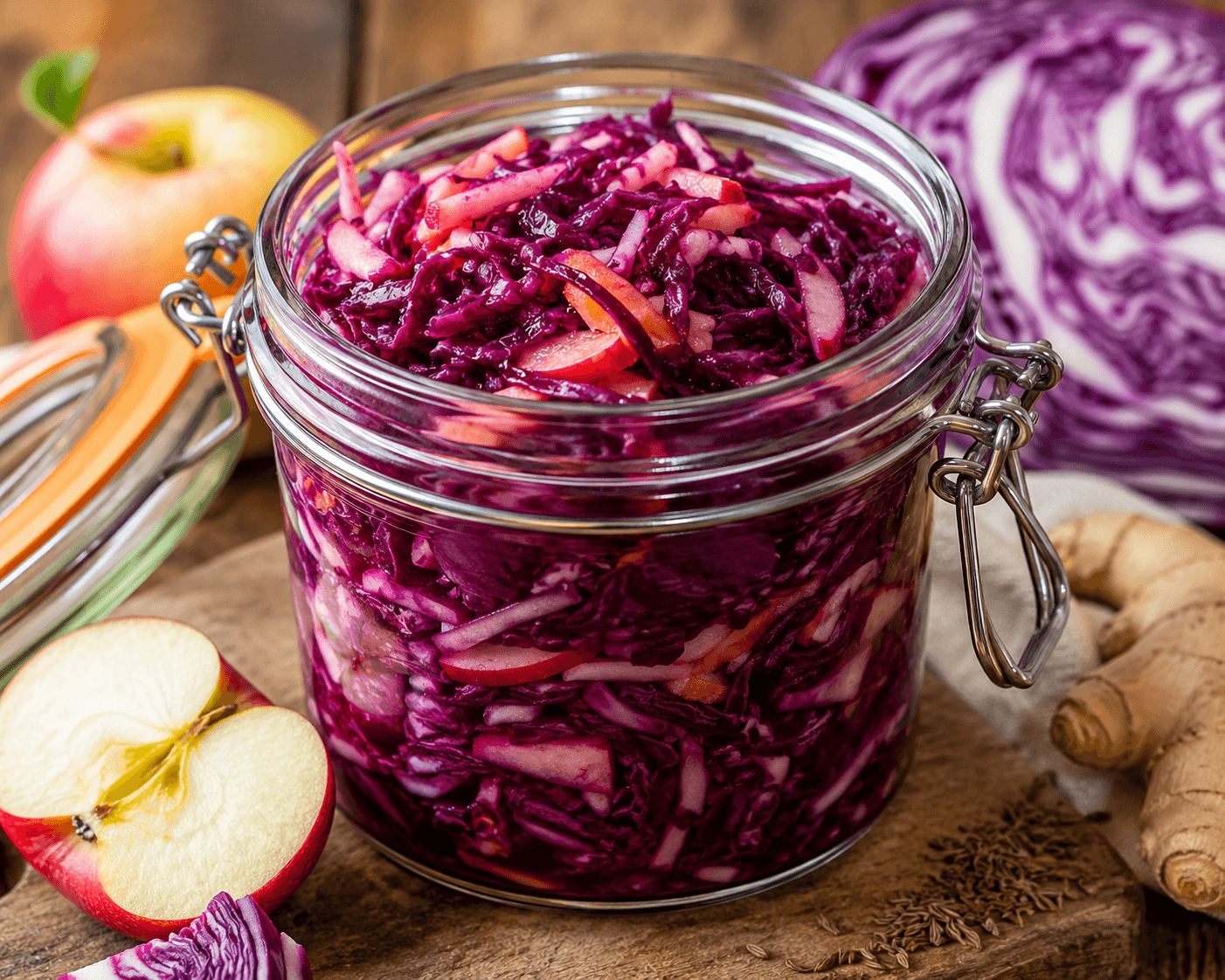 Rodekoolferment met appel.