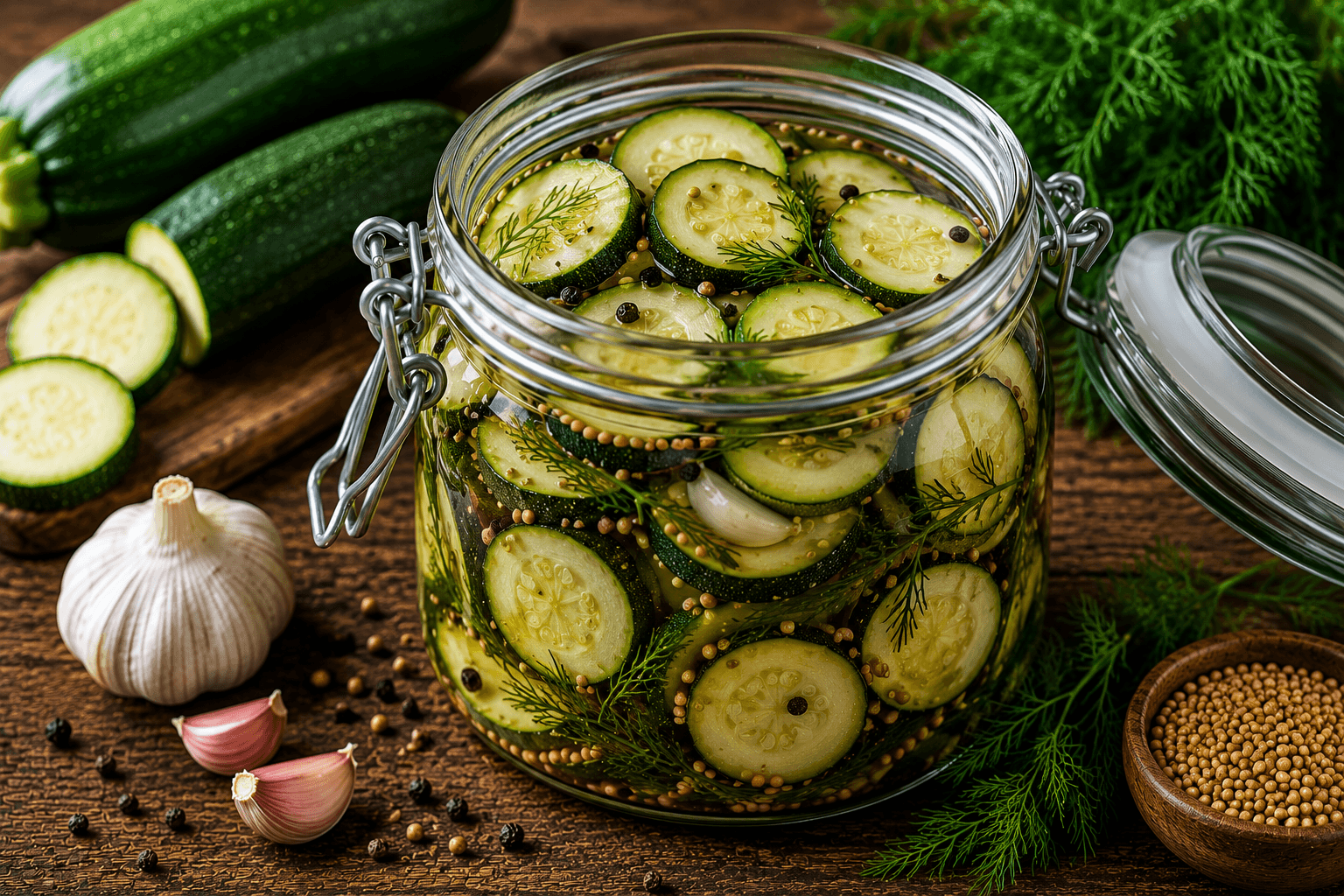 Gefermenteerde courgetteplakjes.