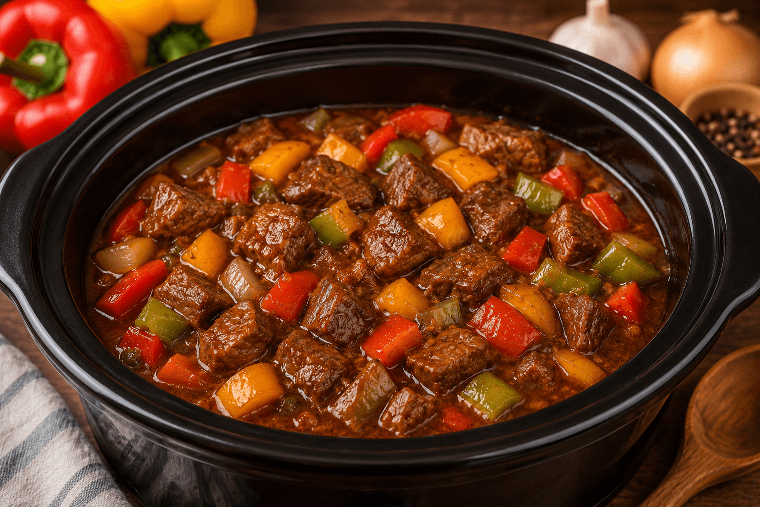 Crockpot Runderstoof met Paprika's.