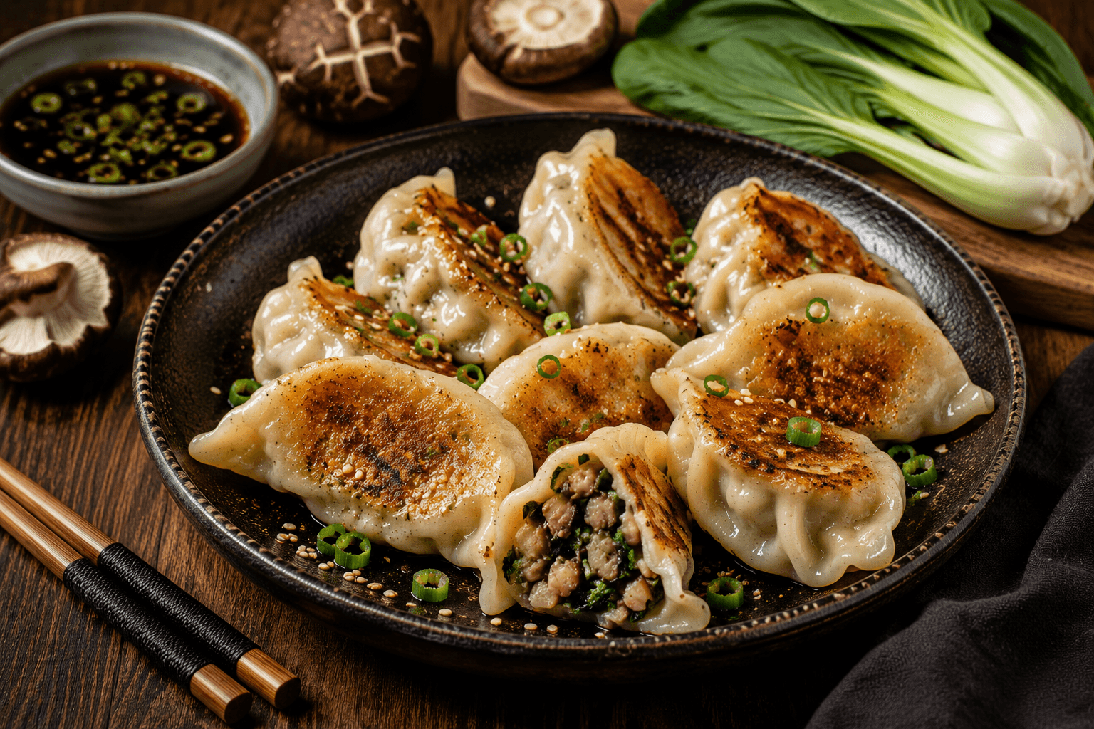 Vegetarische Dumplings met Shiitake en Paksoi.