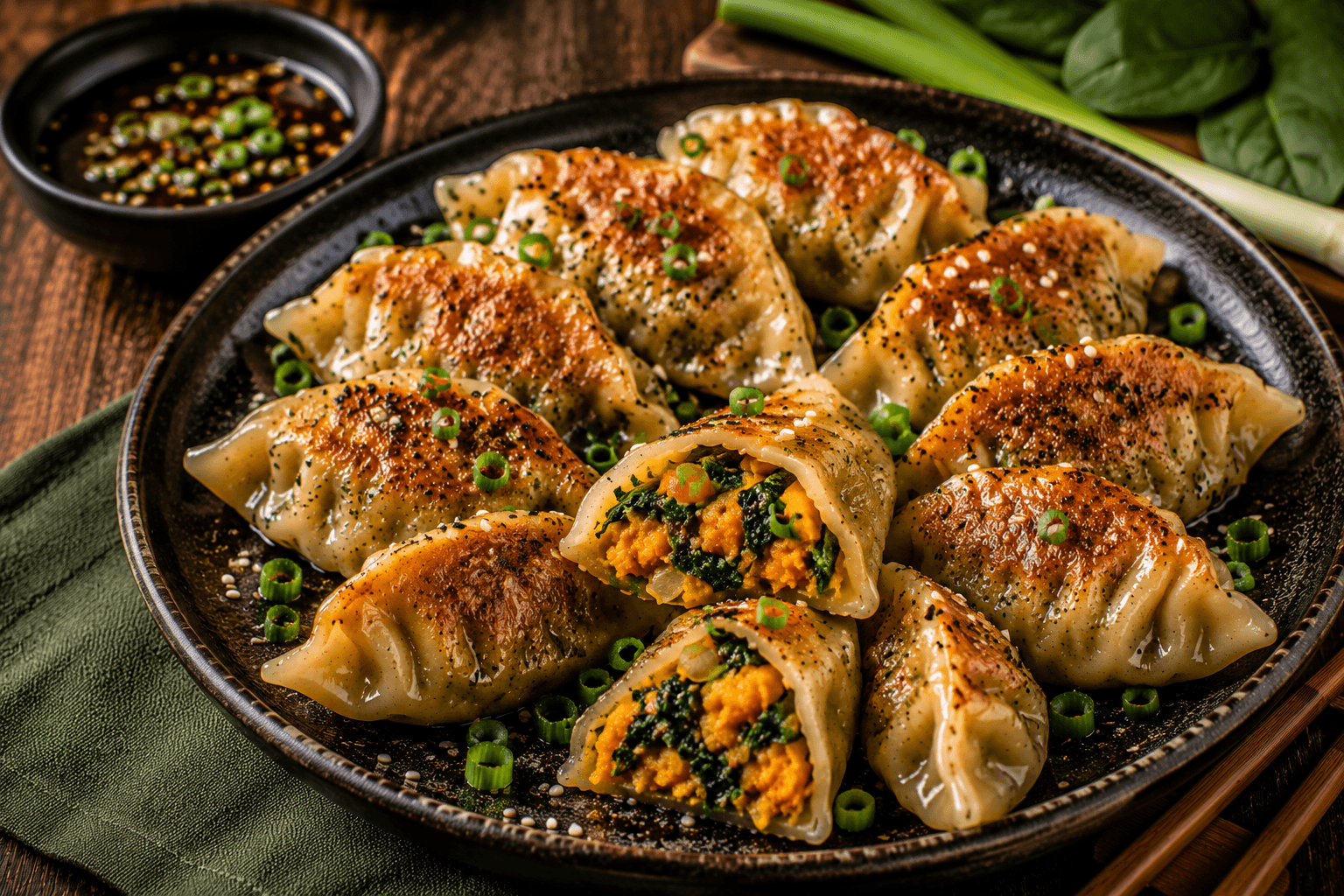 Dumplings met Zoete Aardappel en Spinazie.