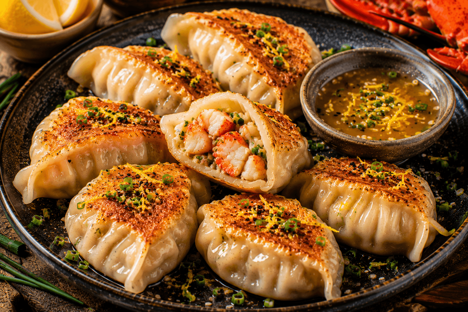 Kreeft Dumplings met Citroen en Bieslook.