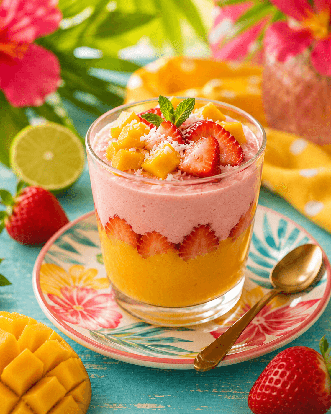 Mango-aardbeienmousse.