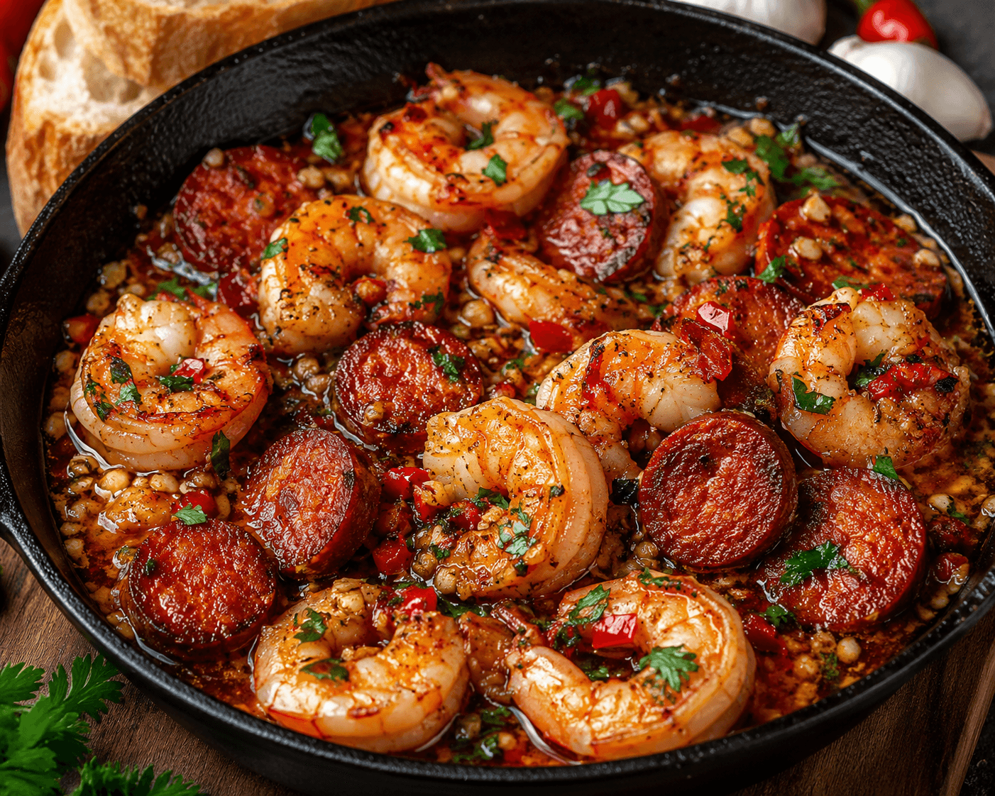 Gambas met chorizo en knoflook.