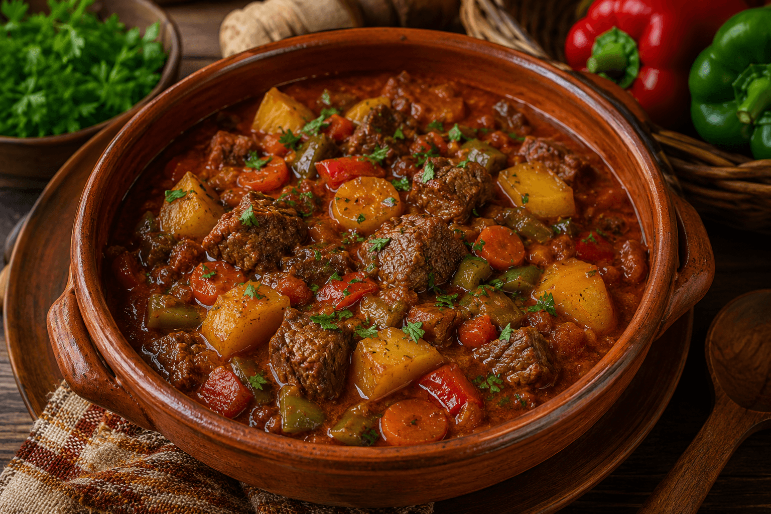 Hongaarse Goulash met Rundvlees en Groenten.