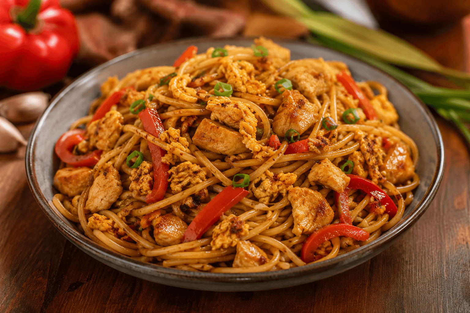 Indonesische Spaghetti met Kip.