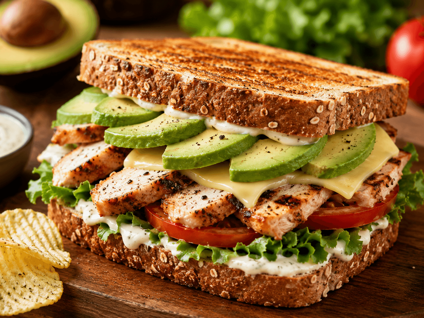 Gegrilde Kip-Avocado Sandwich.