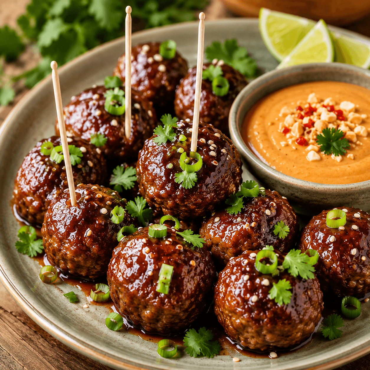 Teriyaki Gehaktballetjes met Pittige Pindadipsaus