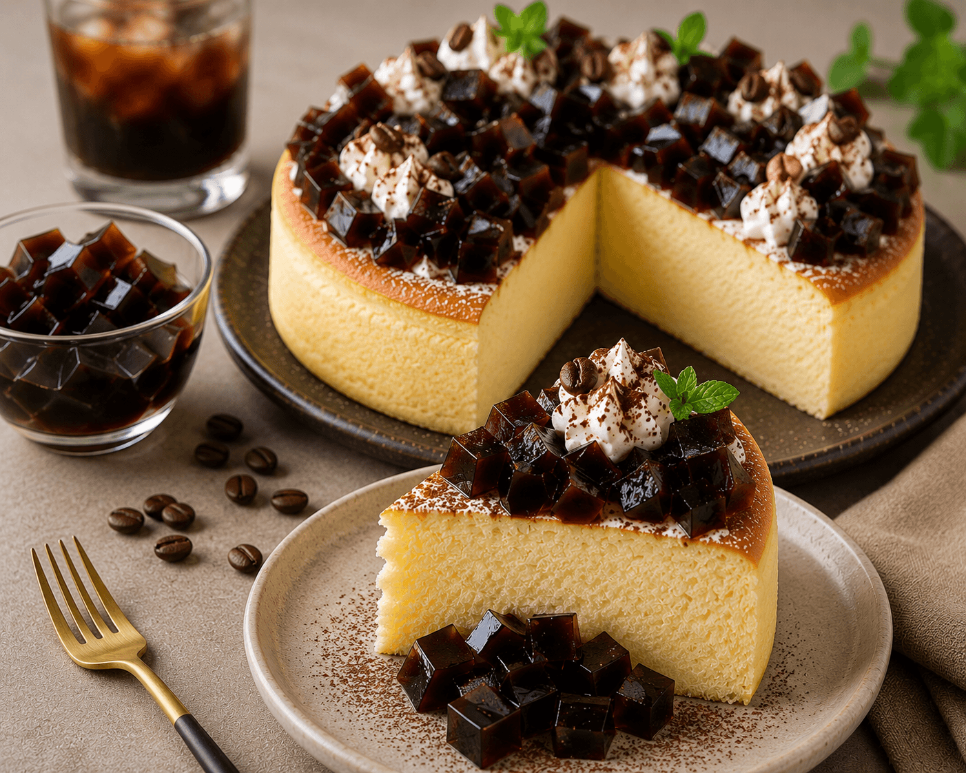 Japanse wolkencake met koffie-jelly.