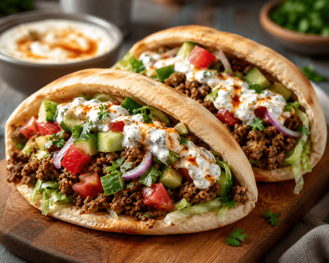 Mediterrane Pitawrap met Gekruid Rundergehakt en Pittige Honing-Fetacrème