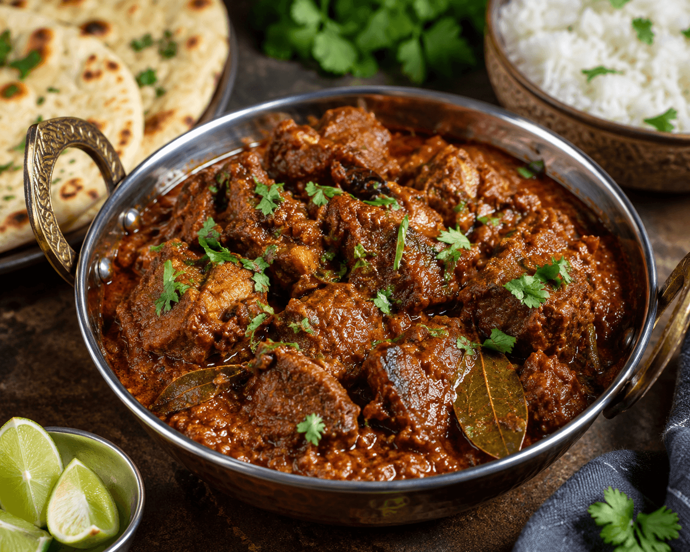 Lamsbhuna met Indiase kruiden en specerijen.