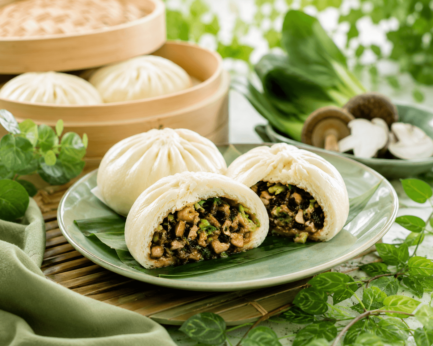 Vegetarische bapao met shiitake.