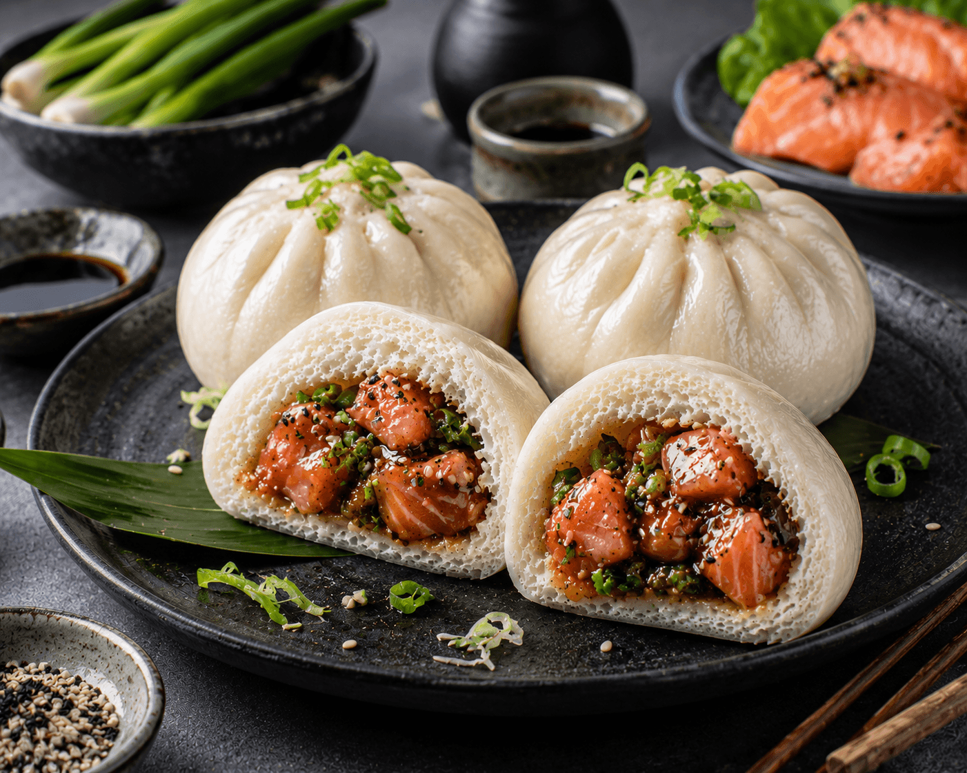 Zalm-teriyaki bapao.