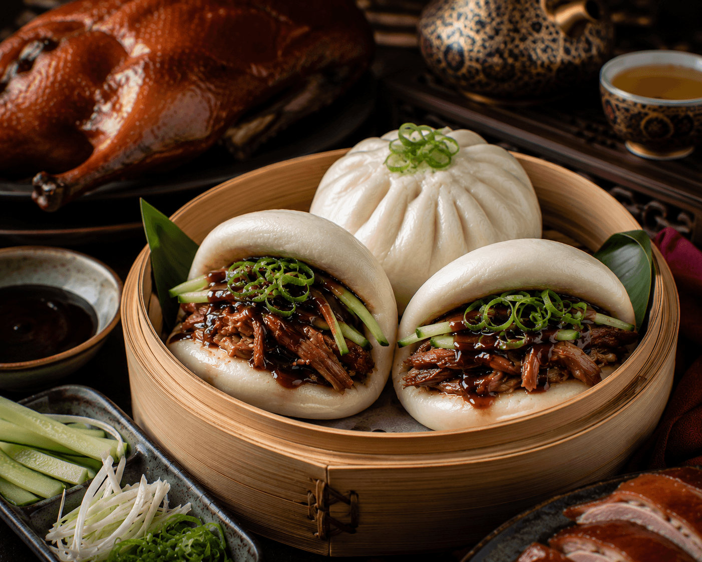 Peking eend bapao deluxe.