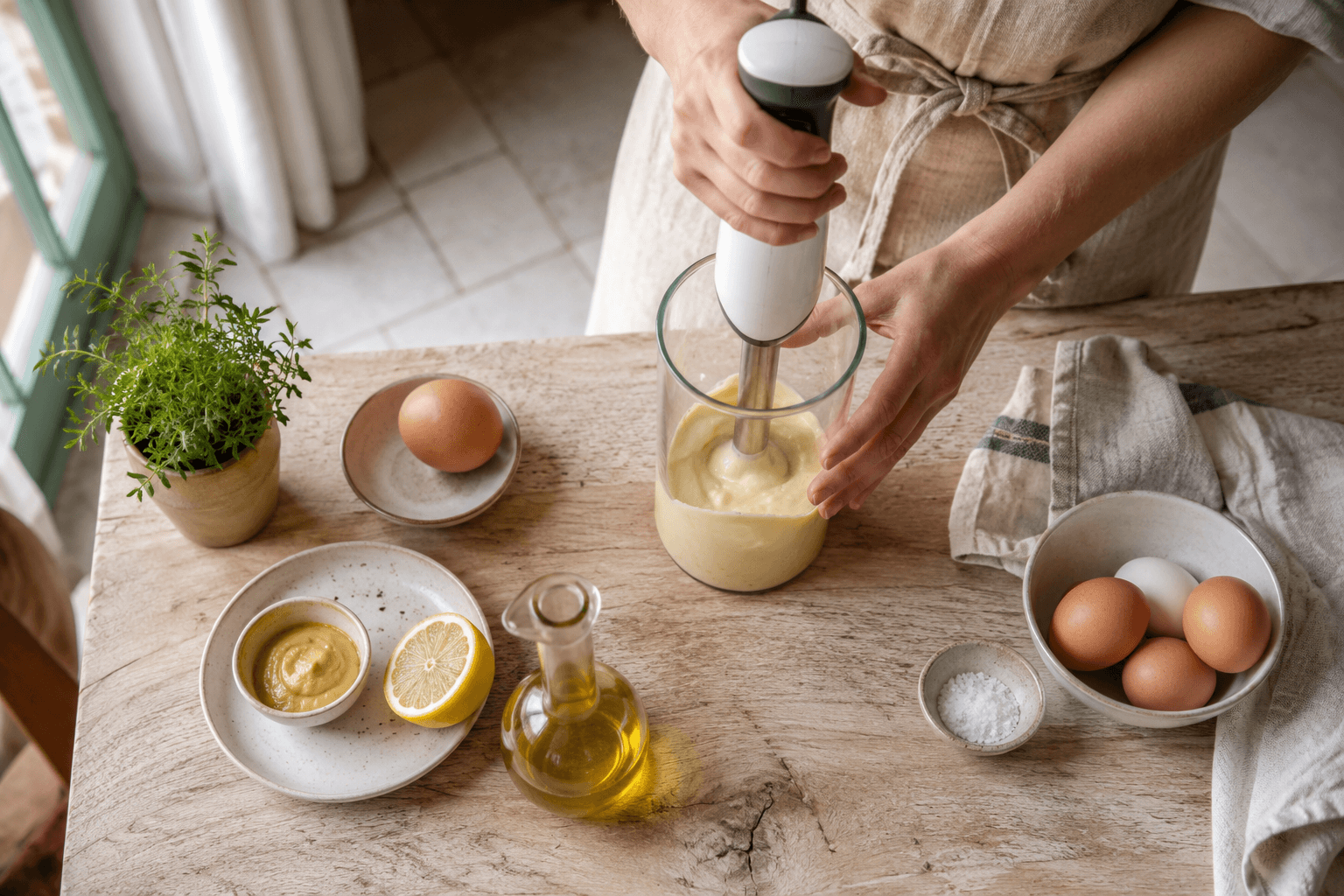 Hollandse mayonaise met staafmixer.