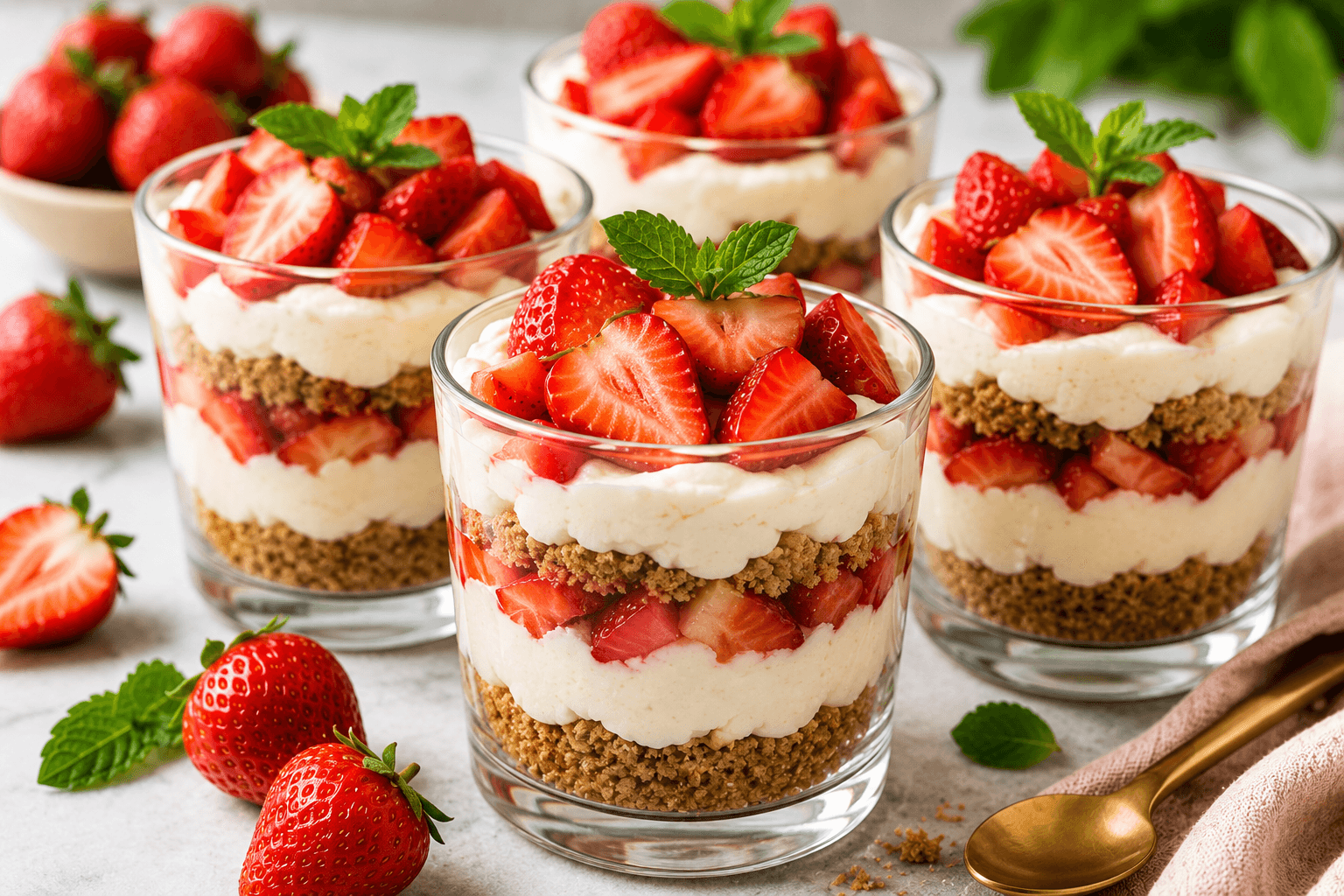 Romige Aardbeien Cheesecake in een Glas.