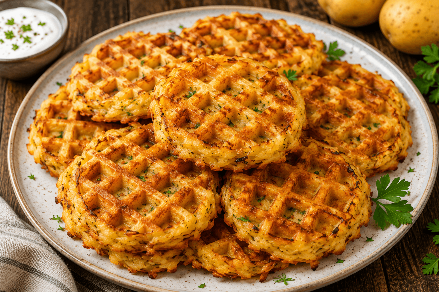 Aardappelwafeltjes.